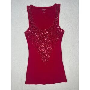 Express Magenta Sequined Going Out Tank Top Sexy Basic Layer y2k Bratz Glam sz S